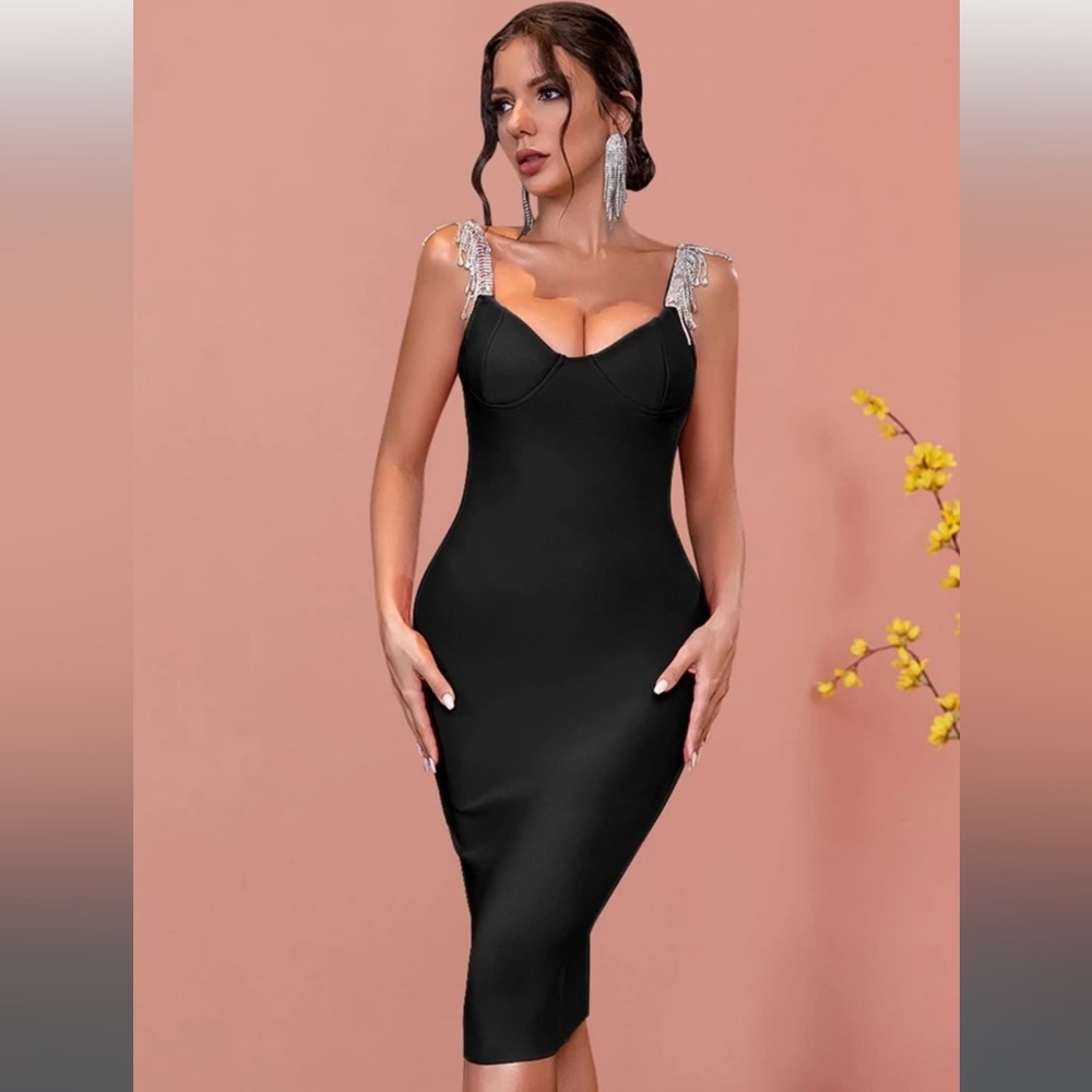 Bandage dress with rhinestone covered straps